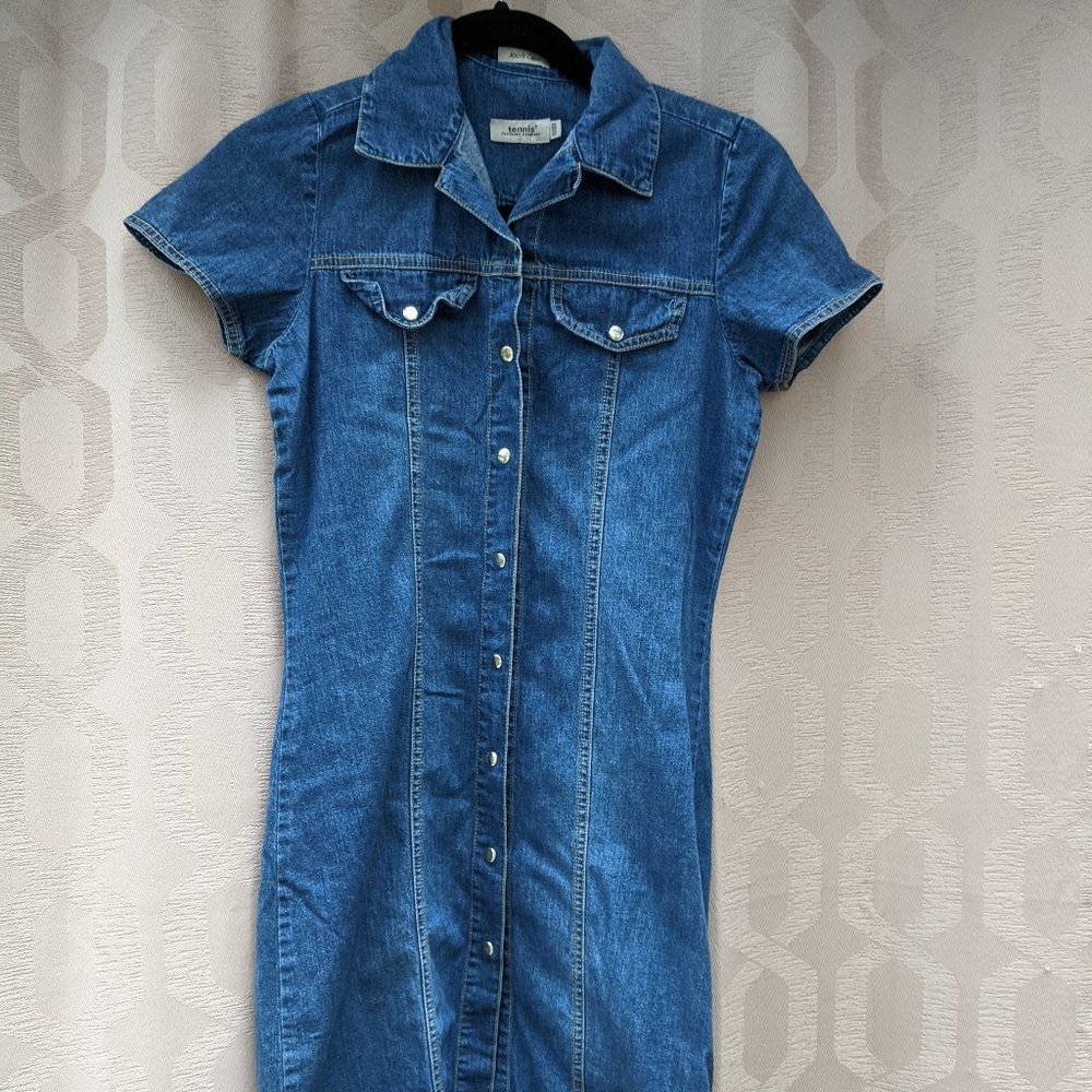 Vintage Cotton Denim Button Up Shirt Dress